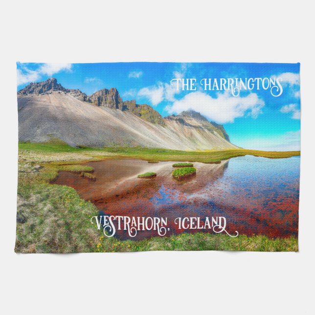 Custom Name Vestrahorn Mountains, Iceland Tea Towel (Horizontal)
