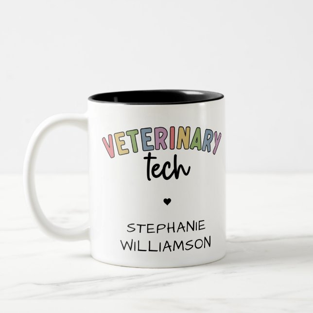 Custom Name Veterinary Tech | Vet Technician Two-Tone Coffee Mug (Left)