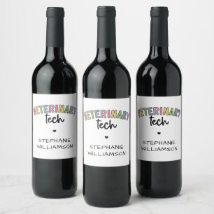 Custom Name Veterinary Tech Vet Technician Wine Label