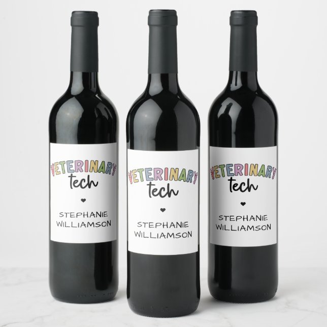 Custom Name Veterinary Tech | Vet Technician Wine Label (Bottles)