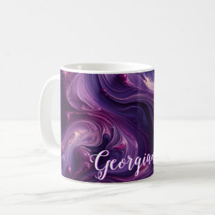 Custom Name Vibrant Purple Poured Paint Effect Coffee Mug