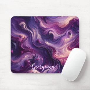 Custom Name Vibrant Purple Poured Paint Effect Mouse Mat
