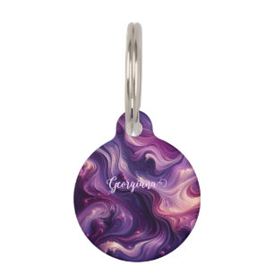 Custom Name Vibrant Purple Poured Paint Effect Pet Tag