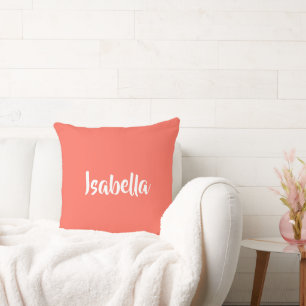 Custom name vibrant vivid coral minimalist cushion