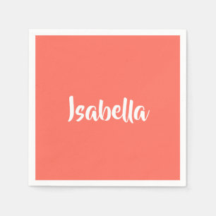 Custom name vibrant vivid coral minimalist napkin