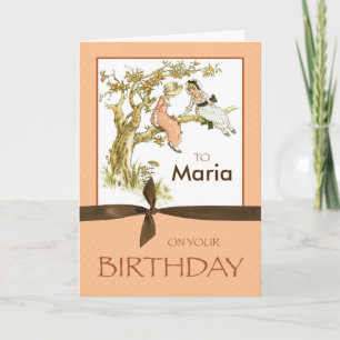 Custom Name Vintage Birthday Girls in Apple Tree Card