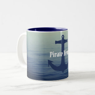 Custom Name Vintage Boat Anchor Navy Blue Pirate Two-Tone Coffee Mug