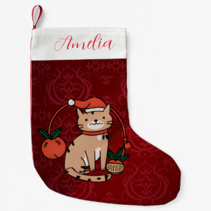 Custom Name Vintage Cat Elegant Christmas Small Christmas Stocking