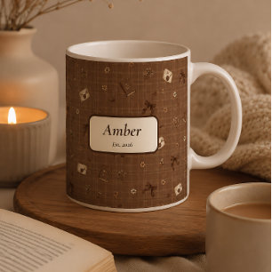 Custom Name Vintage Cosy Book Reader Ribbon Gift Coffee Mug