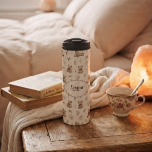 Custom Name Vintage Cosy Cottagecore Teddy Bear  Thermal Tumbler
