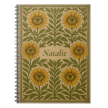 Custom Name Vintage Eye Sunflower Floral Notebook