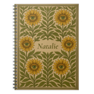 Custom Name Vintage Eye Sunflower Floral Notebook