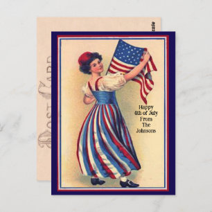 Custom Name Vintage Fourth of July Patriotic Flag Postcard