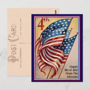 Custom Name Vintage Fourth of July Patriotic Flag Postcard