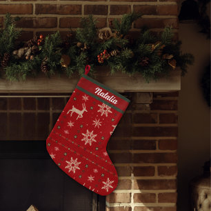 Custom Name - Vintage Knit Style Large Christmas Stocking