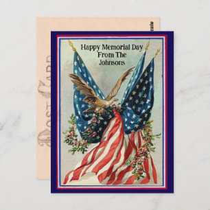 Custom Name Vintage Memorial Day Patriotic Flag Postcard