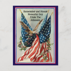 Custom Name Vintage Memorial Day Patriotic Flag Postcard