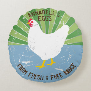 Custom Name Vintage Sign Look Fresh Eggs Round Cushion