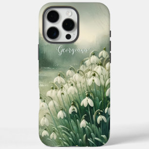 Custom Name Vintage Watercolor Floral Snowdrops iPhone 16 Pro Max Case