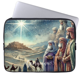 Custom Name Vintage Watercolor Three Wise Men Laptop Sleeve