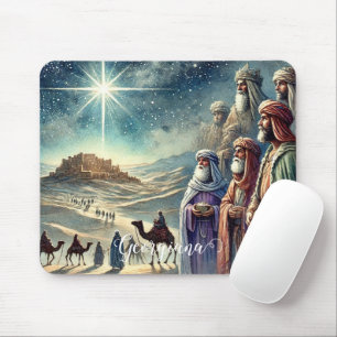 Custom Name Vintage Watercolor Three Wise Men Mouse Mat