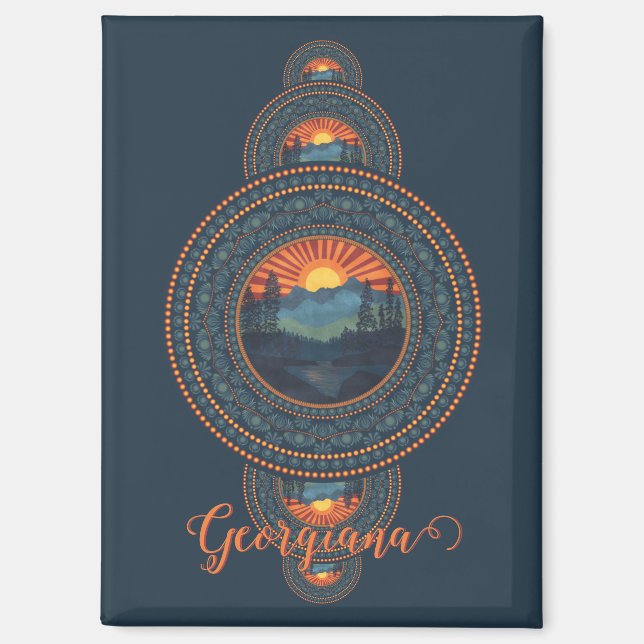 Custom Name Vintage Wilderness Ornamental Mandala Magnet (Front)