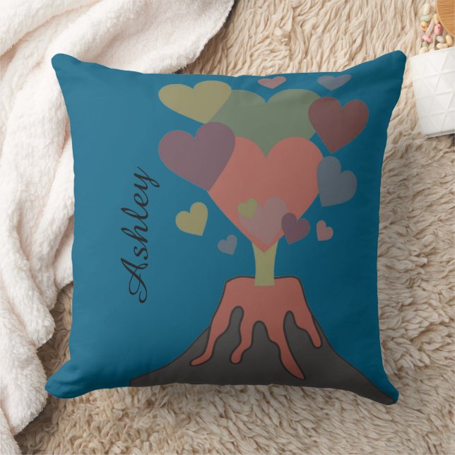 Custom Name Volcano Heart Throw Pillow Gift (Blanket)