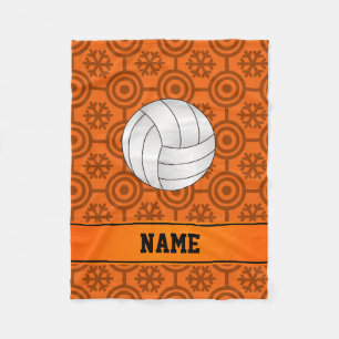 Custom name volleyball black orange snowflakes fleece blanket