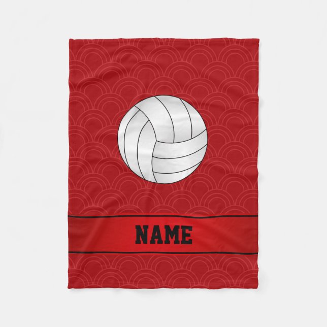 Custom name volleyball black red half circles fleece blanket (Front)