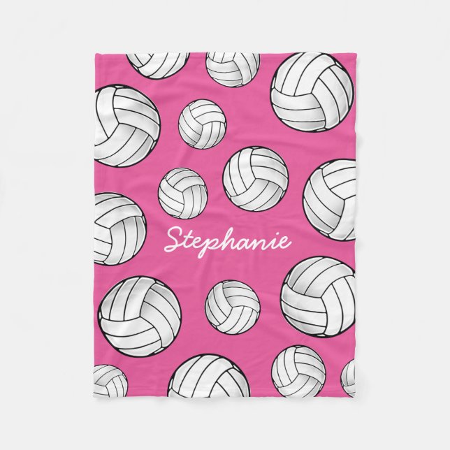 Custom Name Volleyball Pink Fleece Blanket (Front)