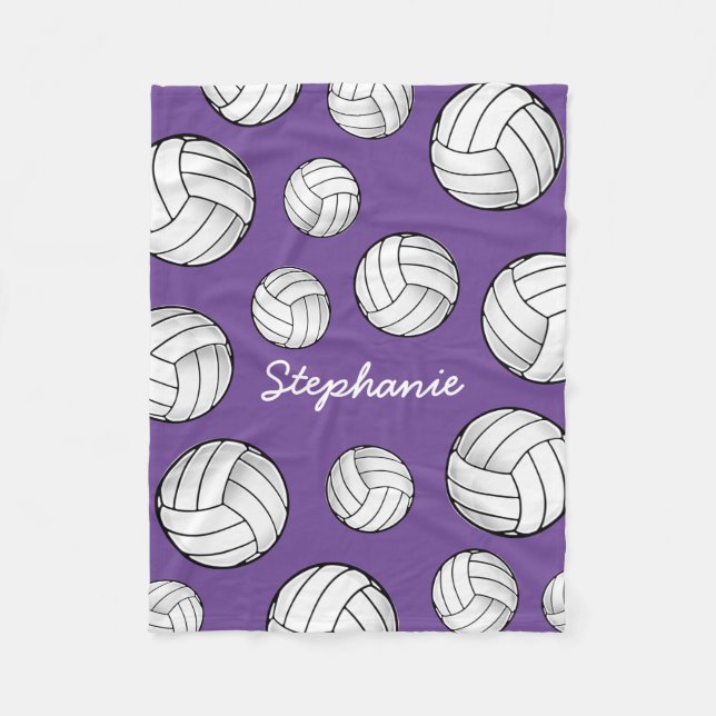 Custom Name Volleyball Purple Fleece Blanket (Front)