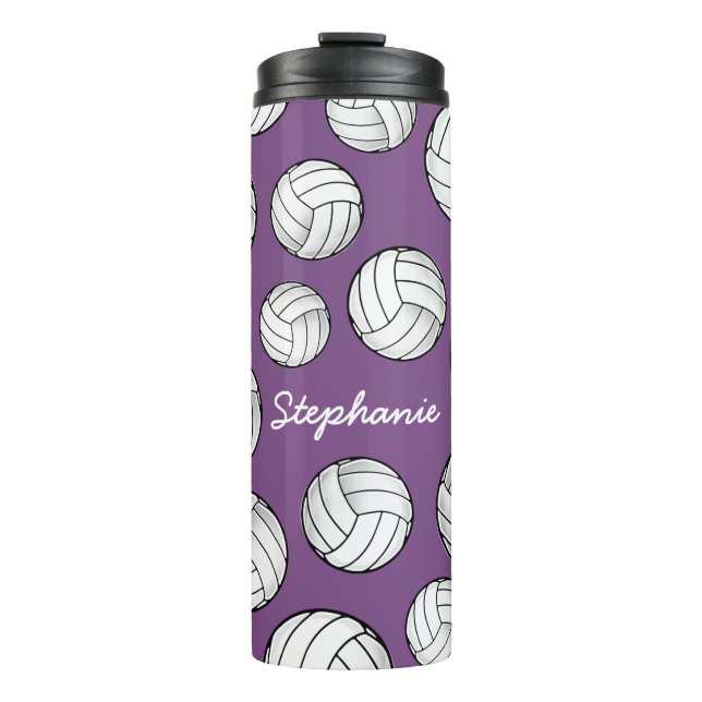 Custom Name Volleyball Purple Thermal Tumbler (Front)