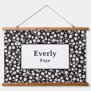 Custom Name Wall Decor Black and White Flowers Hanging Tapestry