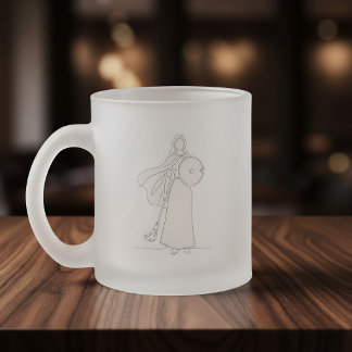 Custom Name - Warrior Woman Line Art Frosted Glass Coffee Mug
