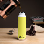Custom Name Water Bottle<br><div class="desc">This insulated water bottle is shown in white with a sunny yellow accent colour and a custom name sample.
Customise this item and change the sample name to yours.</div>