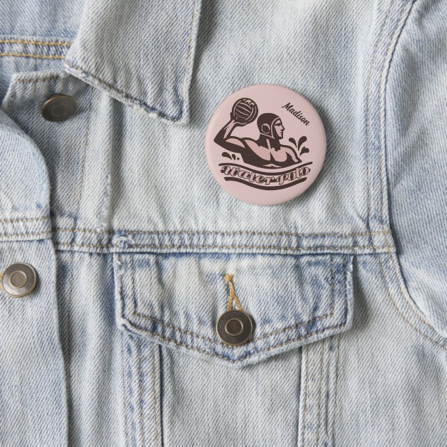 Custom Name Water Polo 6 Cm Round Badge (In Situ)