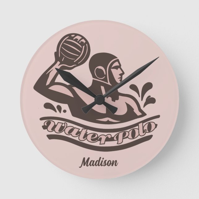 Custom Name Water Polo Round Clock (Front)