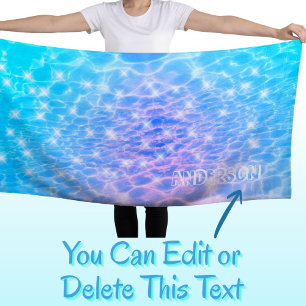 Custom name water ripple water texture modern chic beach towel