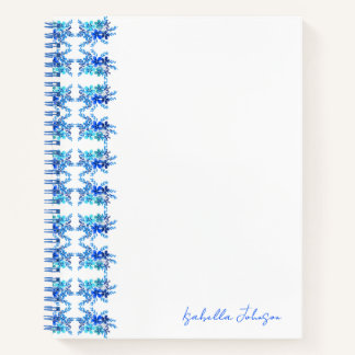Custom Name Watercolor Blue Floral Notebook 