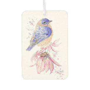 Custom Name Watercolor Bluebird Garden Bird Art Car Air Freshener