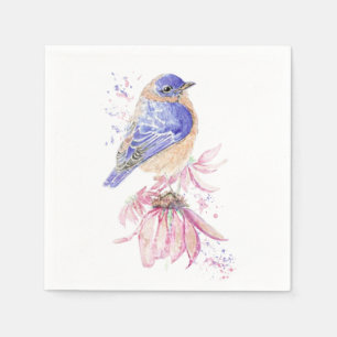 Custom Name Watercolor Bluebird Garden Bird Art Napkin