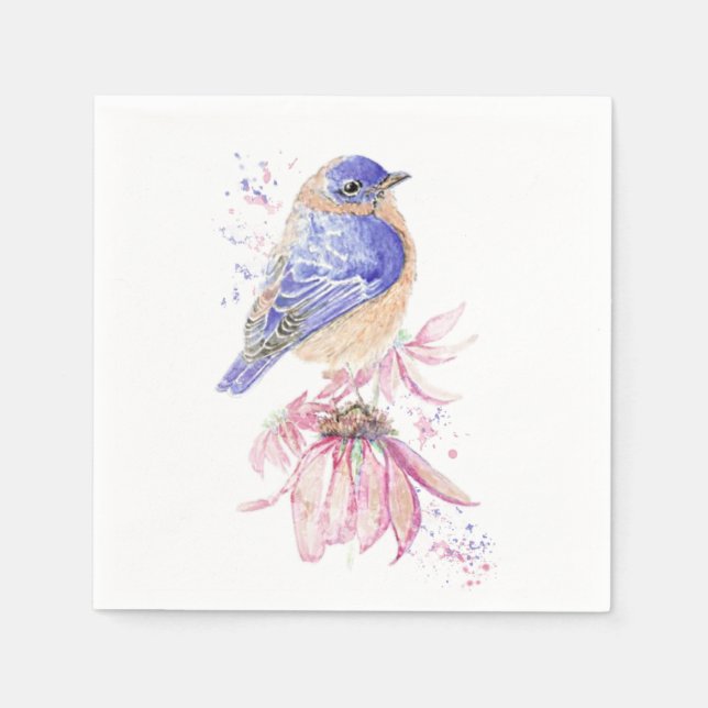 Custom Name Watercolor Bluebird Garden Bird Art Napkin (Front)