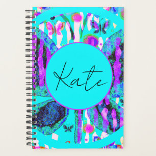 Custom Name Watercolor Butterfly Blue Purple Pink Planner