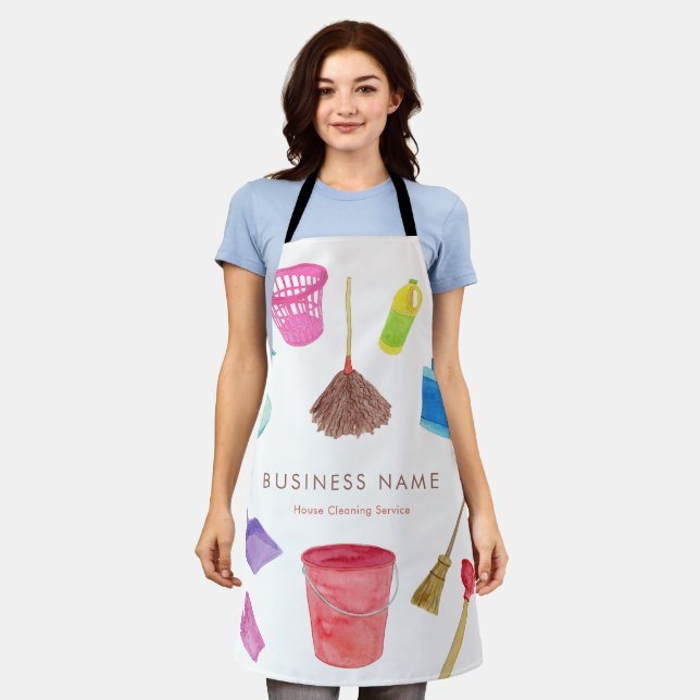Custom Name Watercolor Cleaning Business Apron (Worn)