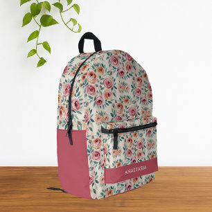 Custom Name Watercolor Elegant Floral  Printed Backpack