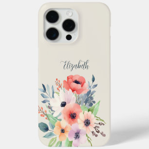 Custom Name Watercolor Floral Anemone iPhone 15 Pro Max Case