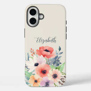 Custom Name Watercolor Floral Anemone iPhone 16 Plus Case