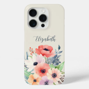 Custom Name Watercolor Floral Anemone iPhone 15 Pro Case