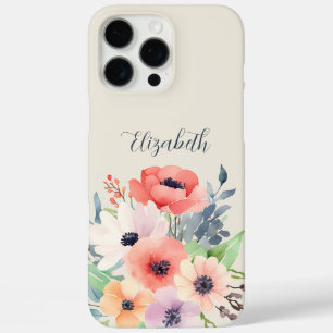 Custom Name Watercolor Floral Anemone iPhone 16 Pro Max Case