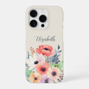 Custom Name Watercolor Floral Anemone iPhone 16 Pro Case